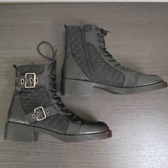 Rocket Dog Pearly Womens Combat Boots 9.5 Black Quilted Lace Up Buckle Moto Zip - Picture 5 of 10